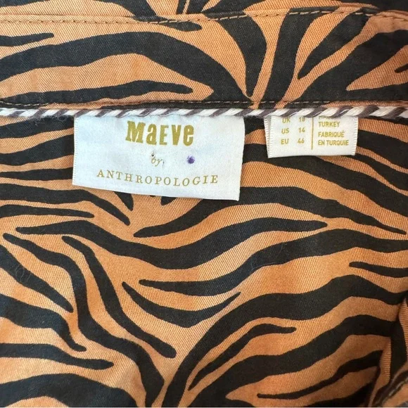 Anthropologie Maeve Tiger Print Cotton Shirt Dress size 14 - Picture 14 of 14